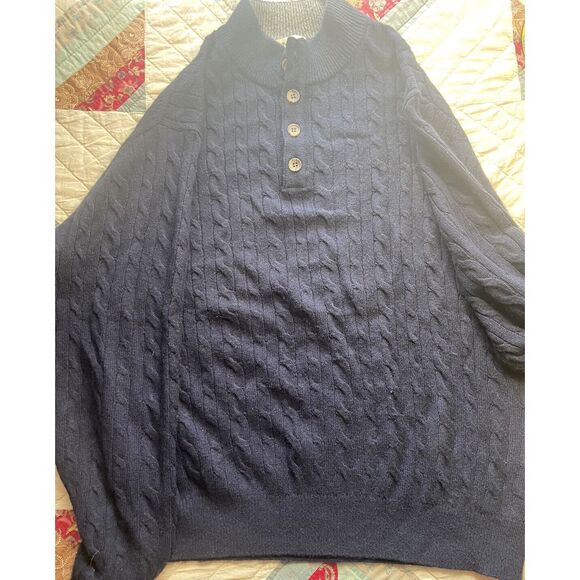 Mens XXL Peter Millar Ridge Cable Baby Wool Yak Cashmere Blend Sweater Navy